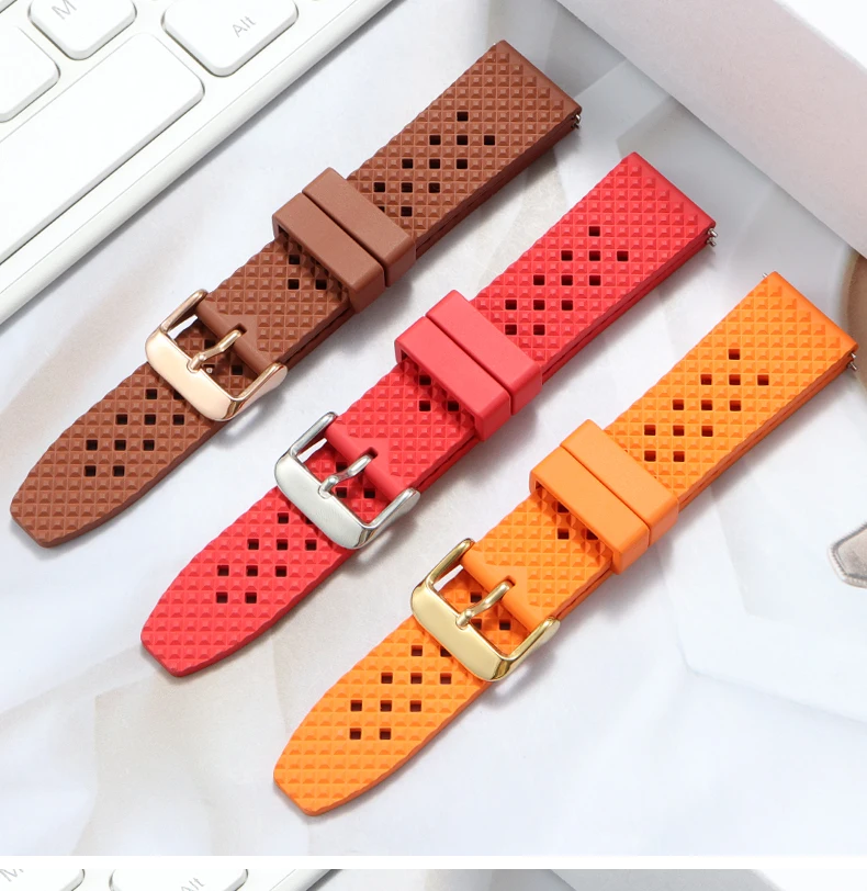 High Quality Honeycomb Tropic FKM Rubber Watch Strap18mm 19mm 20mm 22mm24mm Quick Release Breathable FKM Fluororubber WatchBands