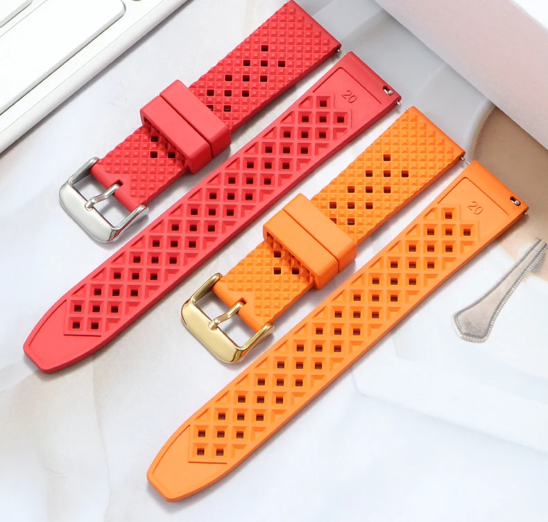 High Quality Honeycomb Tropic FKM Rubber Watch Strap18mm 19mm 20mm 22mm24mm Quick Release Breathable FKM Fluororubber WatchBands