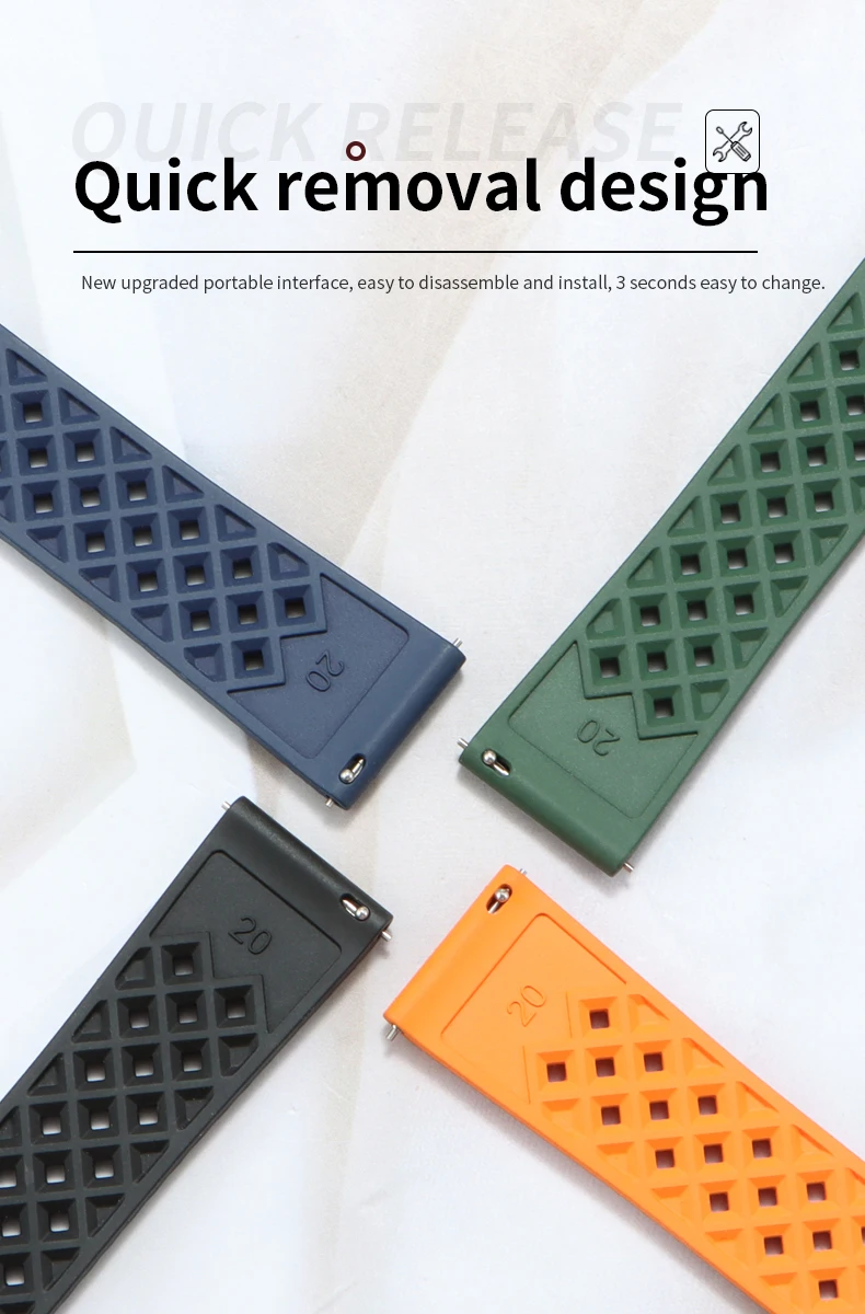 High Quality Honeycomb Tropic FKM Rubber Watch Strap18mm 19mm 20mm 22mm24mm Quick Release Breathable FKM Fluororubber WatchBands
