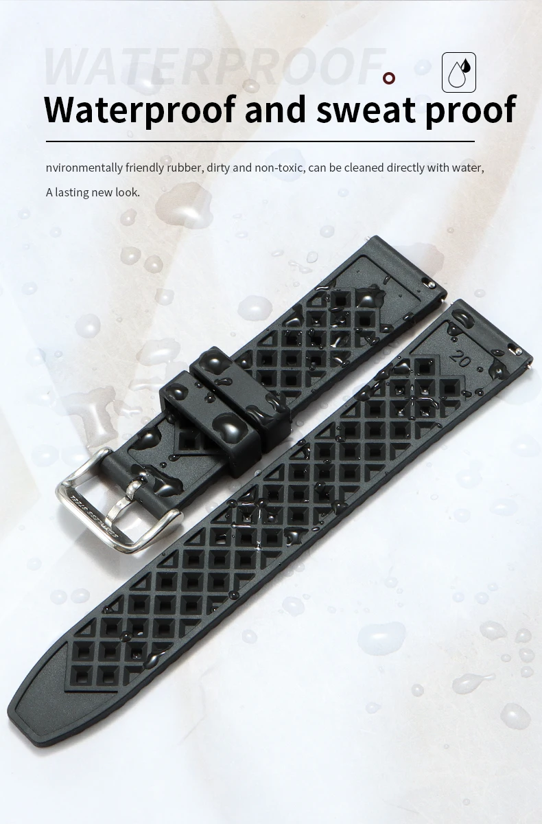High Quality Honeycomb Tropic FKM Rubber Watch Strap18mm 19mm 20mm 22mm24mm Quick Release Breathable FKM Fluororubber WatchBands