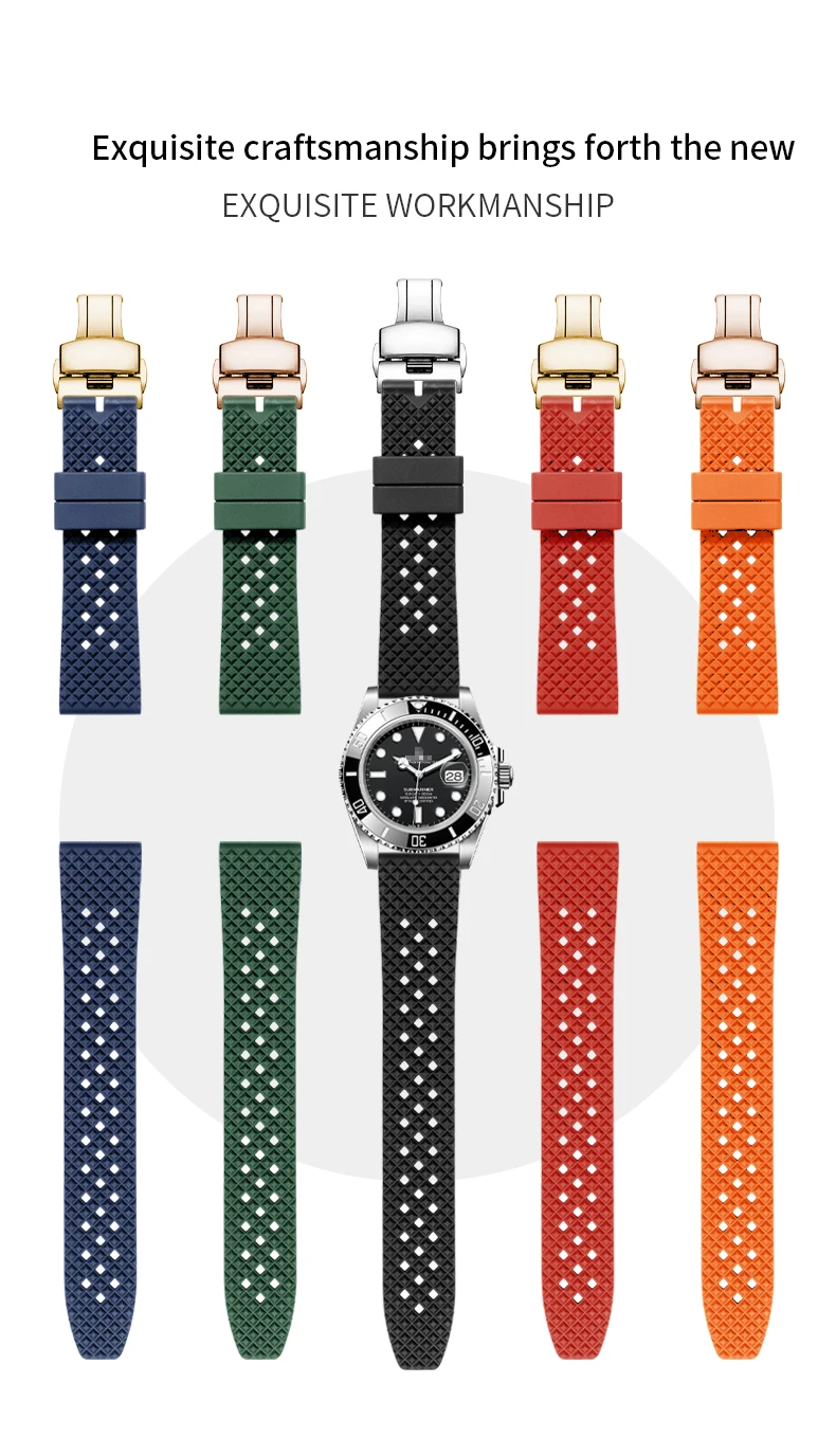 High Quality Honeycomb Tropic FKM Rubber Watch Strap18mm 19mm 20mm 22mm24mm Quick Release Breathable FKM Fluororubber WatchBands