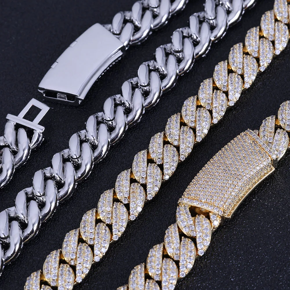 Hip Hop Jewelry Custom New Style Iced Out Cuban Link Necklace Bling Round Diamond Stones 13mm 2 Rows Miami CZ Chain Women