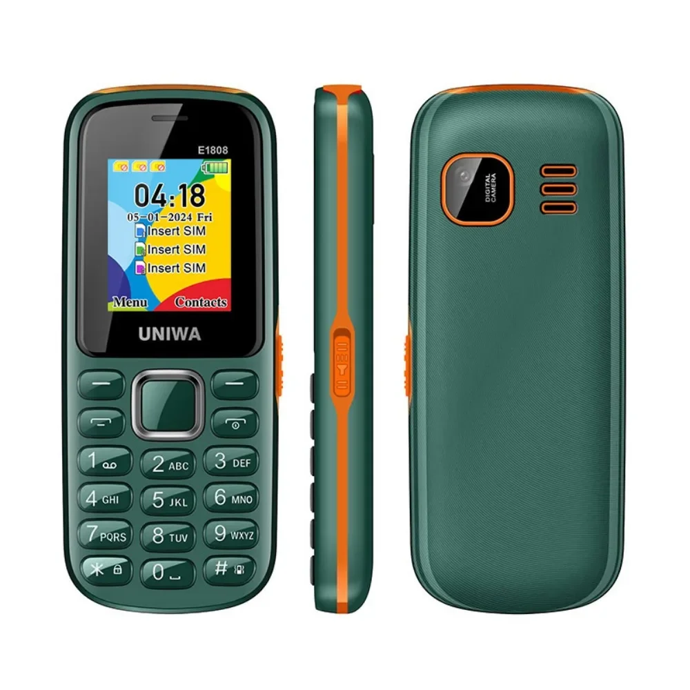 UNIWAE1808 Feature Phone 3 SIM Card 3 Standby Wireless radio Flashlight High volume for Elder 2G Keypad Mobile Phone