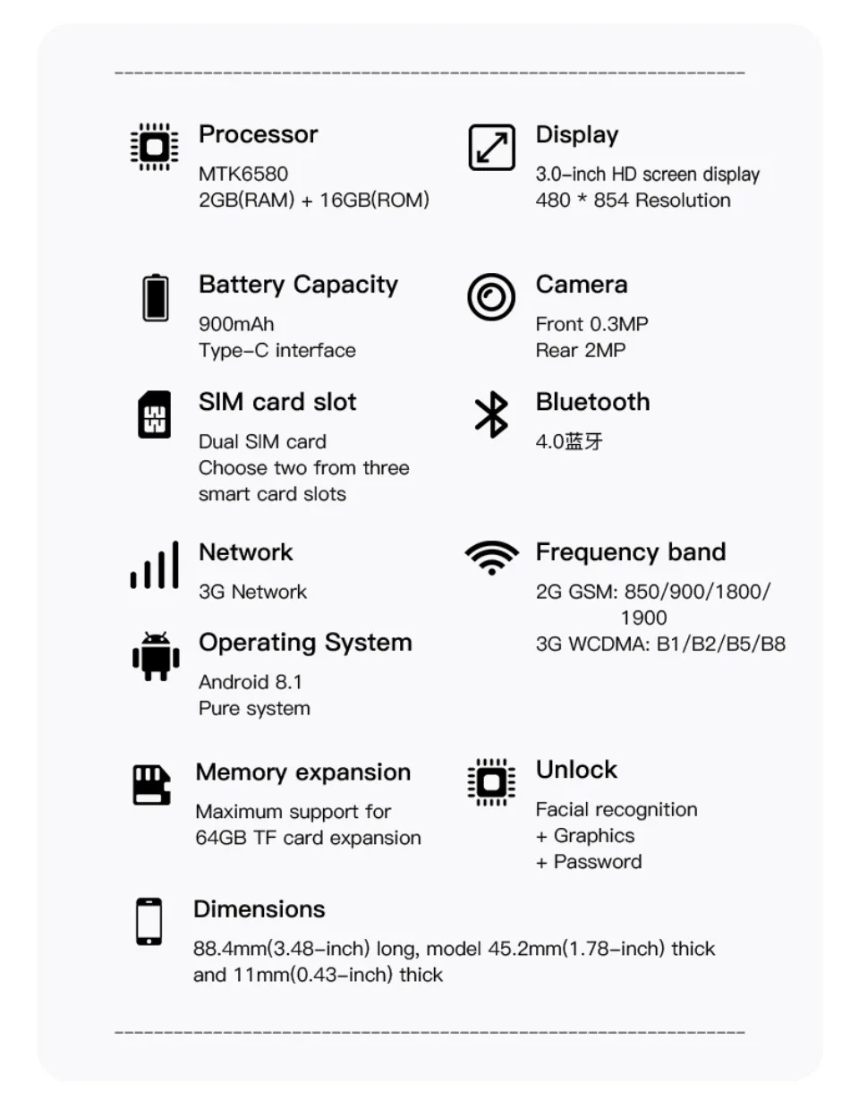 SOYES A17 Mini Android8.1 Smart Phone 3.0 Inches 2GB RAM 16GB ROM Dual SIM Standby Play Store 3G Little Phone
