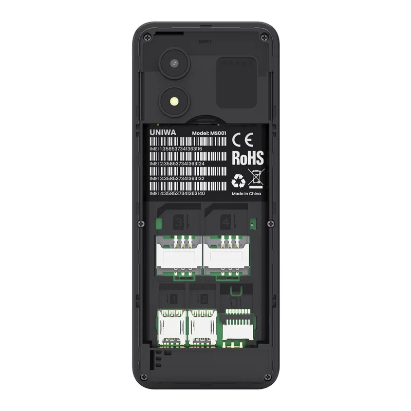 UNIWA MS001 Feature Phone 4 SIM 4 Standby GSM Signal Booster Keypad Phone 1800mAh Wireless radio Torch Senior Elder Cellphone