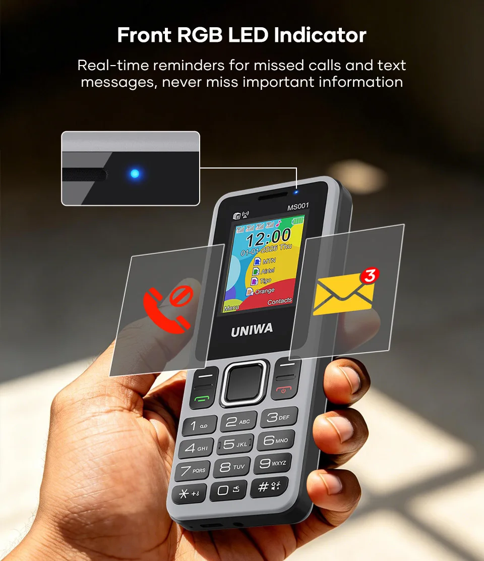 UNIWA MS001 Feature Phone 4 SIM 4 Standby GSM Signal Booster Keypad Phone 1800mAh Wireless radio Torch Senior Elder Cellphone