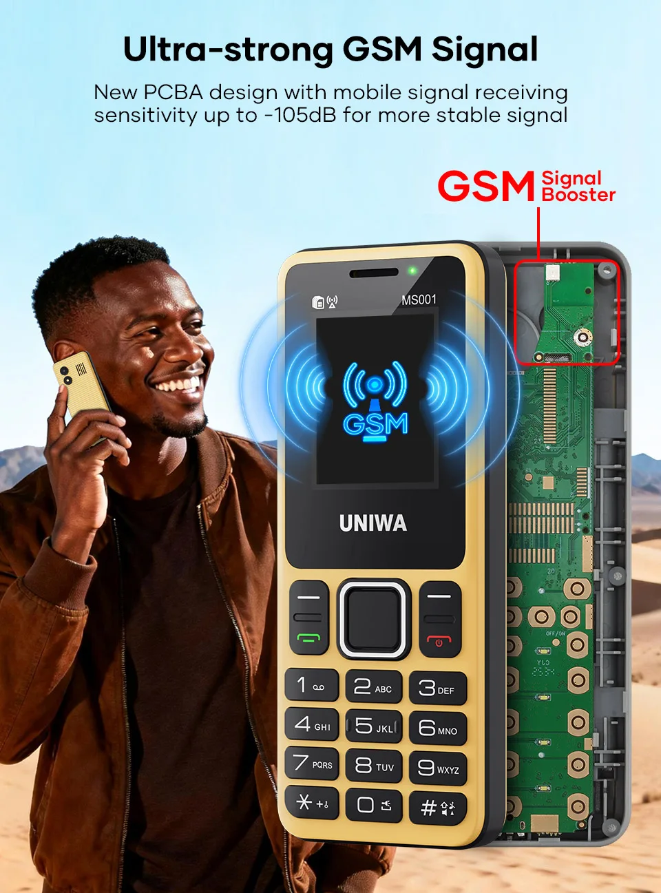 UNIWA MS001 Feature Phone 4 SIM 4 Standby GSM Signal Booster Keypad Phone 1800mAh Wireless radio Torch Senior Elder Cellphone