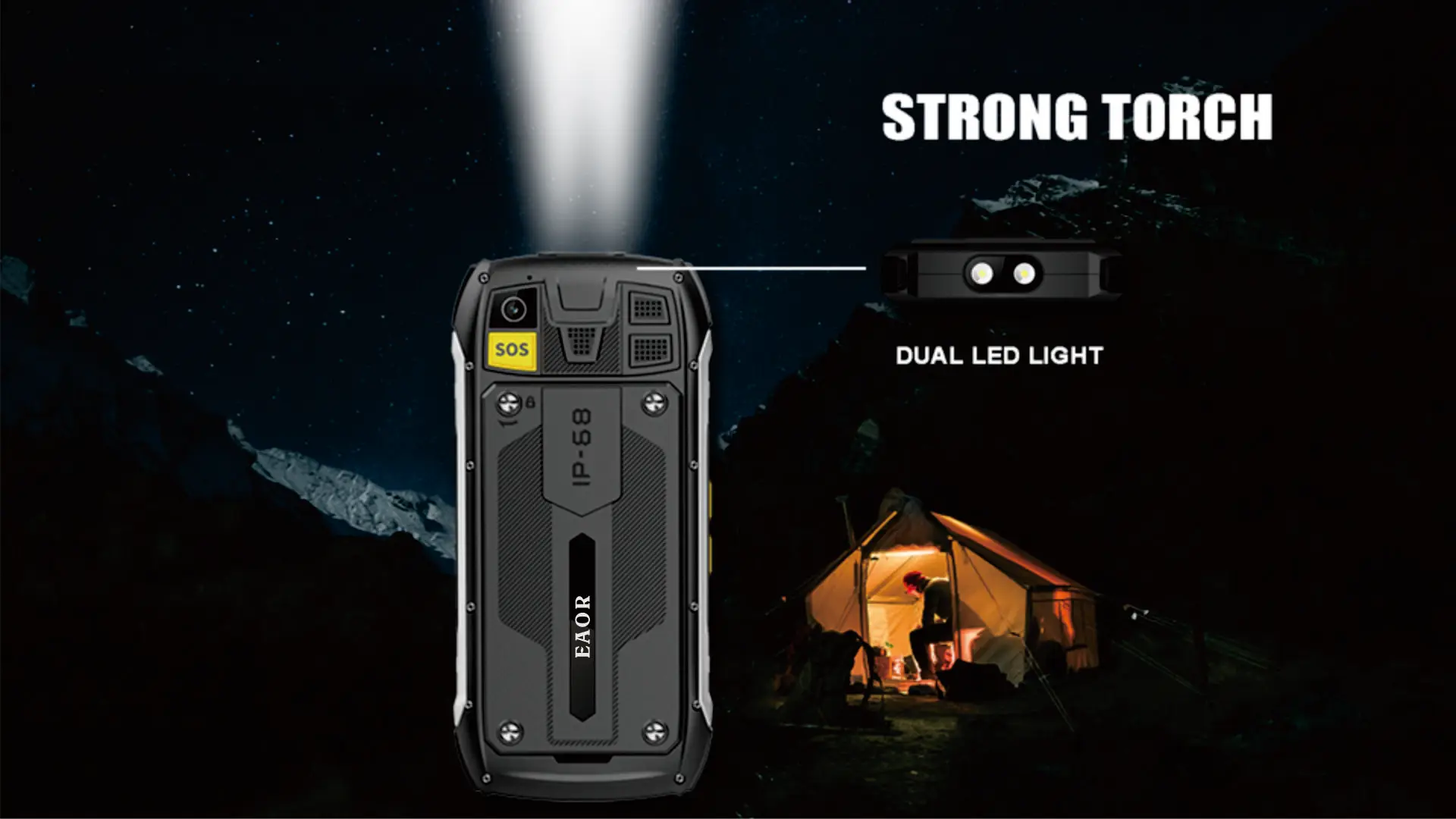 EAOR 4G LTE Waterproof Rugged Big Battery Power Bank Feature Keypad 2.8 IPS Display Volume Side Key SOS Flashlight Mobile Phone
