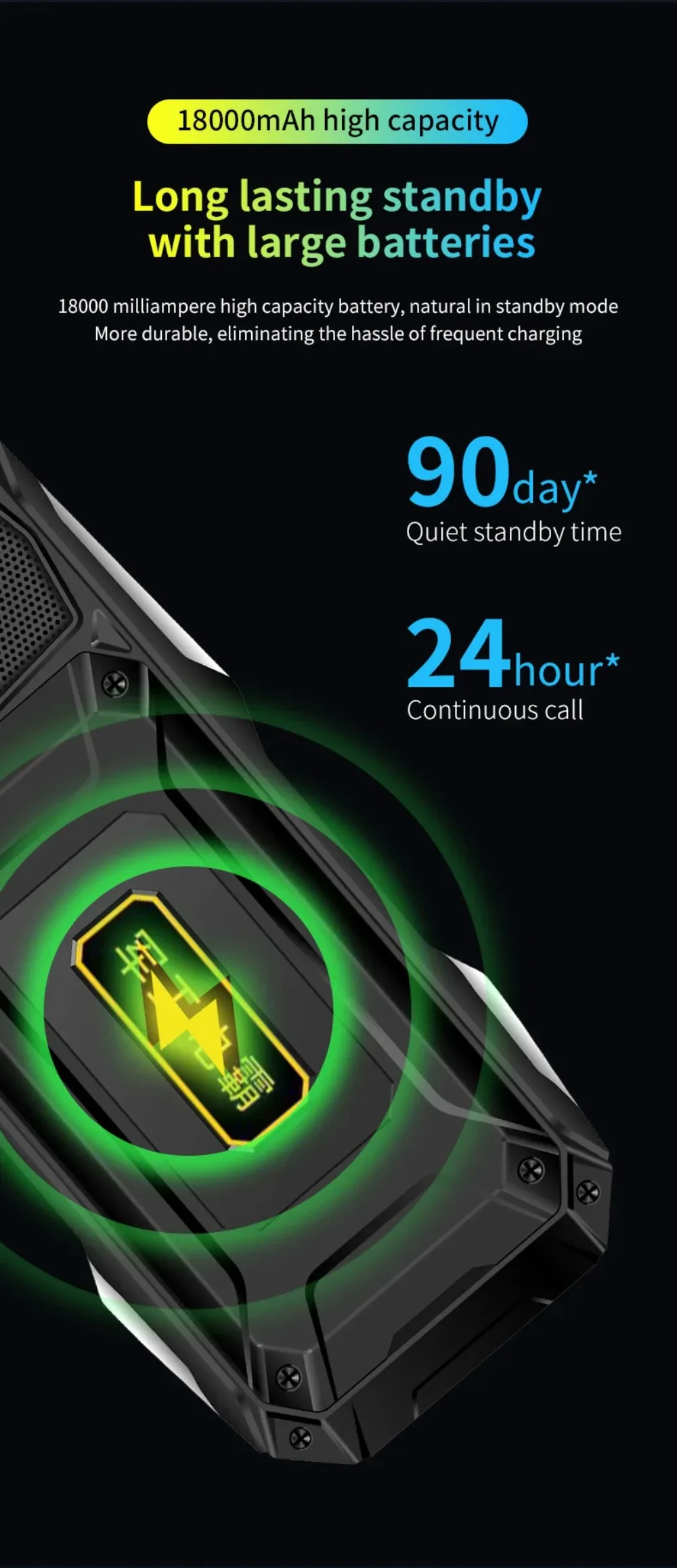 YEEMI Q9 4G Network Feature Phone 2 SIM Rugged Phones 3.5 Inch 18000mAh Big Battery Loud Voice Phone For Elder Cellphone SOS