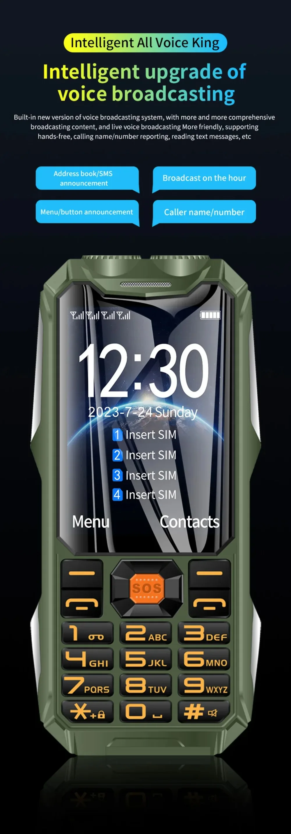 YEEMI Q9 4G Network Feature Phone 2 SIM Rugged Phones 3.5 Inch 18000mAh Big Battery Loud Voice Phone For Elder Cellphone SOS