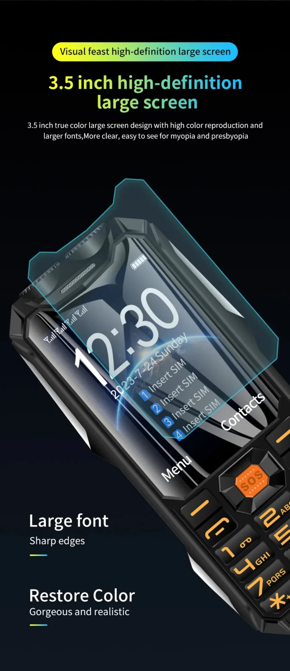 YEEMI Q9 4G Network Feature Phone 2 SIM Rugged Phones 3.5 Inch 18000mAh Big Battery Loud Voice Phone For Elder Cellphone SOS