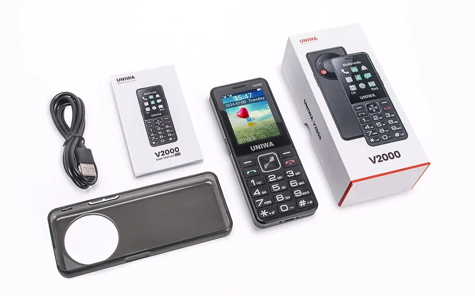 UNIWA V2000 4G VoLTE Keypad Phone 2.4 Inch Big Button Loud Volume Dual SlM 1700mAh Russia Hebrew Keyboard Feature Phones Elderly