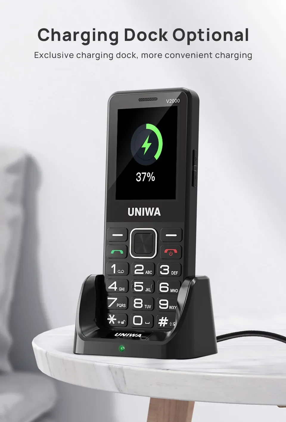 UNIWA V2000 4G VoLTE Keypad Phone 2.4 Inch Big Button Loud Volume Dual SlM 1700mAh Russia Hebrew Keyboard Feature Phones Elderly