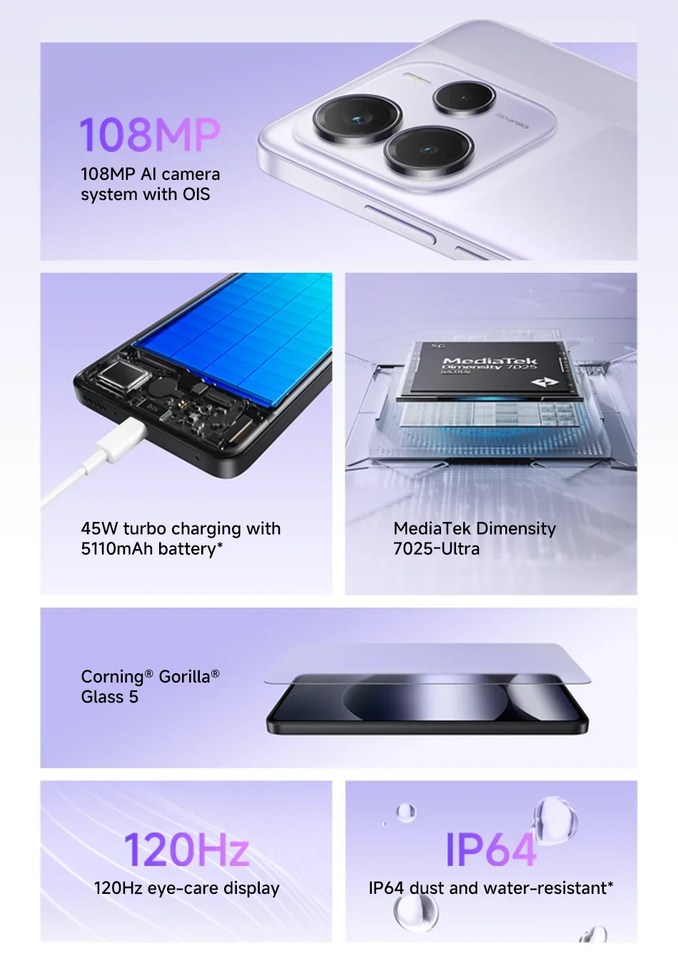 Xiaomi Redmi Note 14 5G Smartphone Global Version 5110mAh Battery NFC 108MP Camera MTK Dimensity 7025-Ultra 45W Turbo Charging