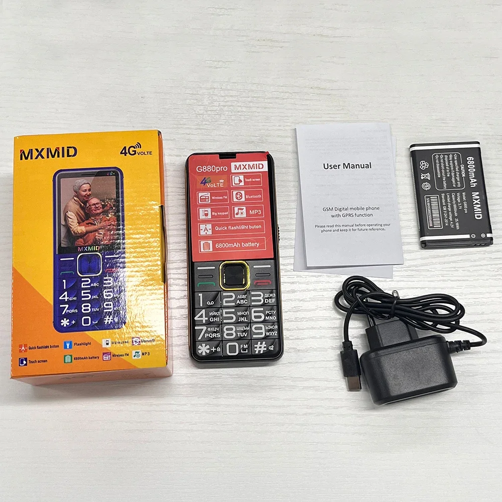 MXMID G880 PRO 2.4 Inch 4G Feature Phones Flashlight Big Button 6800mAh Long Time Standby Cheap Mobile Phone Cell Phone On Sale