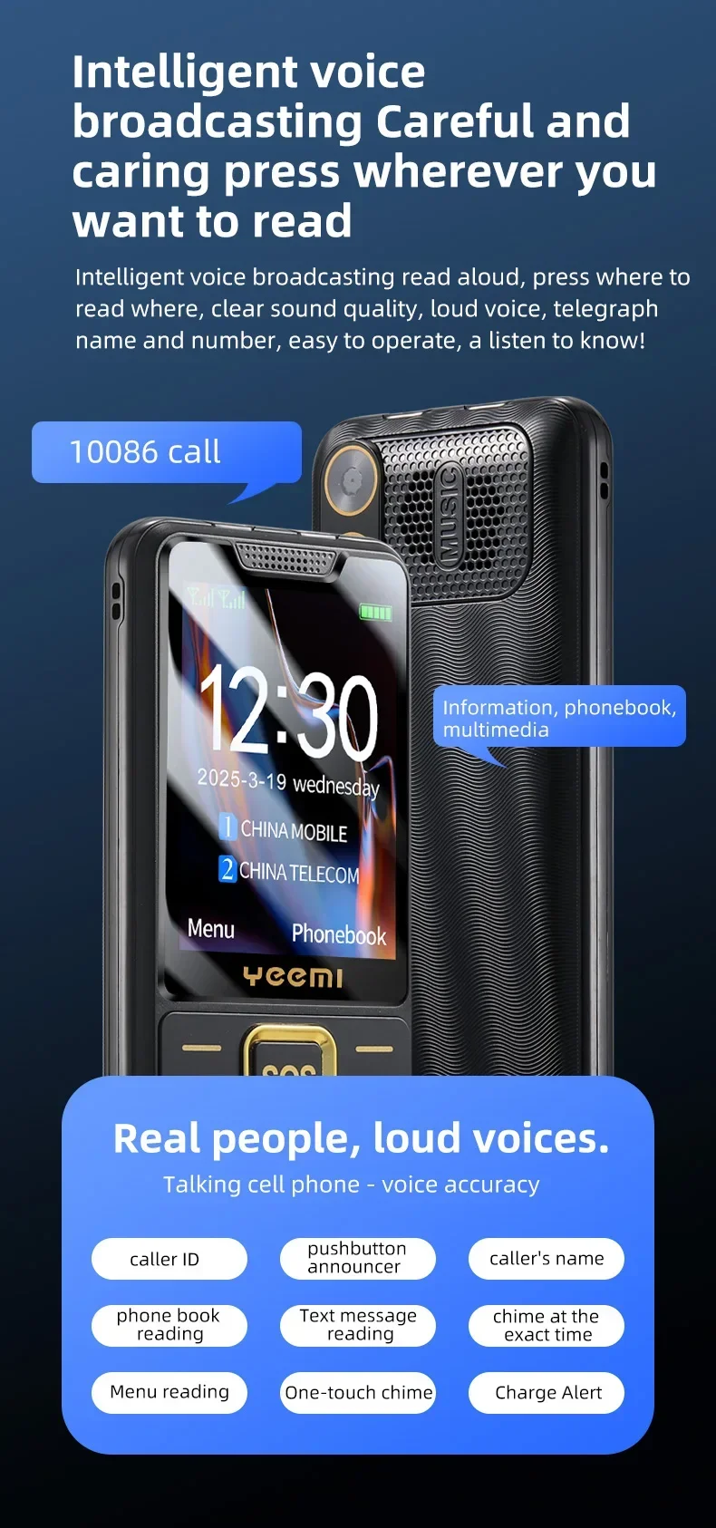 YEEMI K3 4G Feature Keypad Phone 2.6 Inch Dual SlM Big Button Loud Volume for Elderly 2500mAh FM Radio Hebrew Keyboard SOS Video