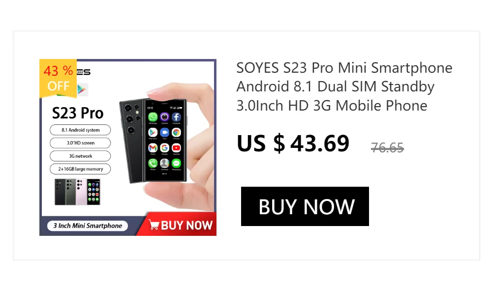 Original SOYES XS16 Mini Smartphone Phone 4G LTE 3GB+64GB 3Inch Cellphone Android10 2000mAh 5MP Dual SIM Mini Telephone Portable