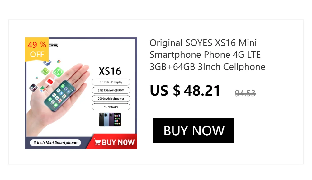 Original SOYES XS16 Mini Smartphone Phone 4G LTE 3GB+64GB 3Inch Cellphone Android10 2000mAh 5MP Dual SIM Mini Telephone Portable