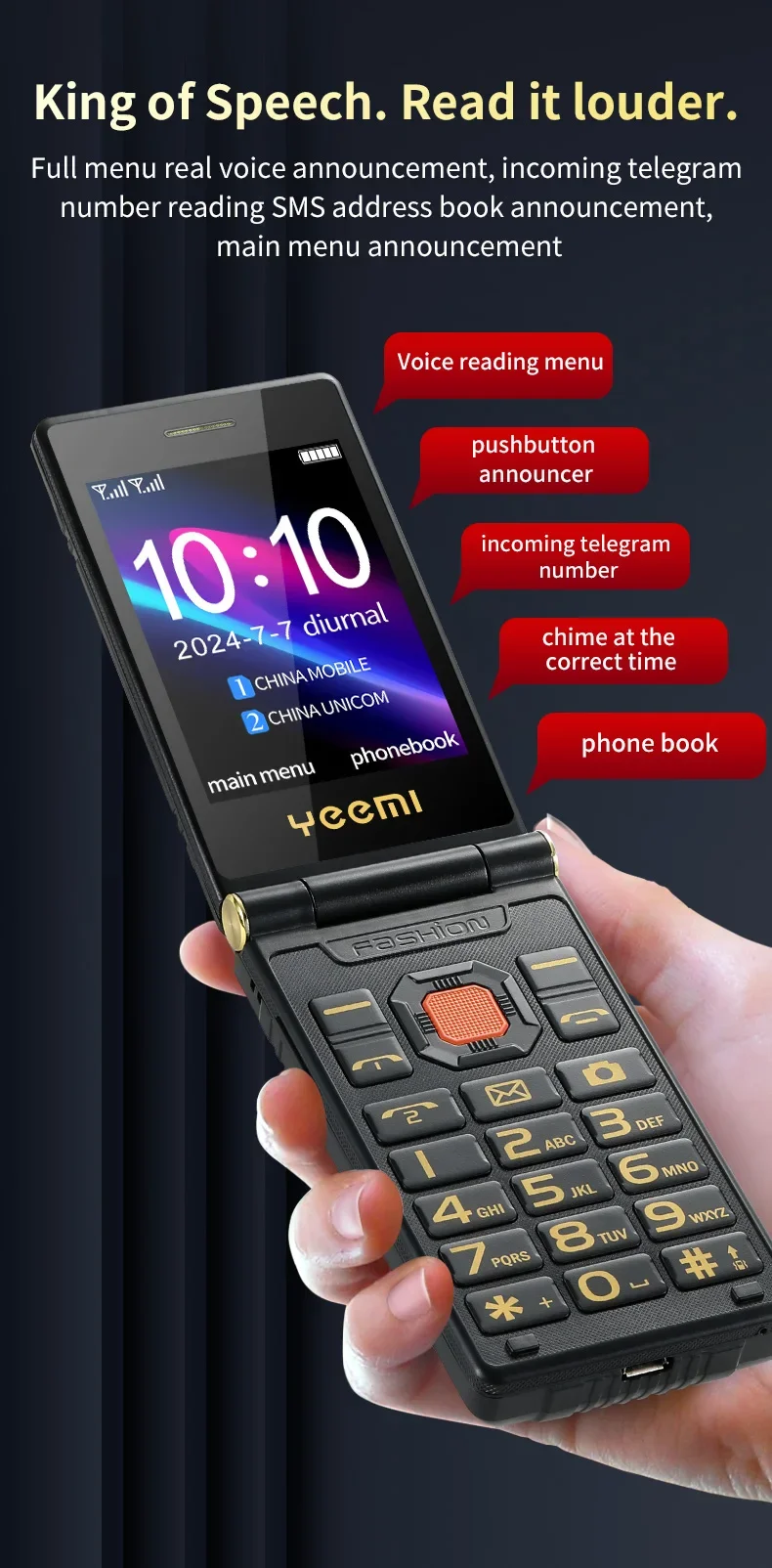 YeeMI M7 2G Rugged Flip Phone Dual SIM Dual Screen Large Fonts For Old Man 6800mAh Cellphone FM Radio SOS Push button Phones