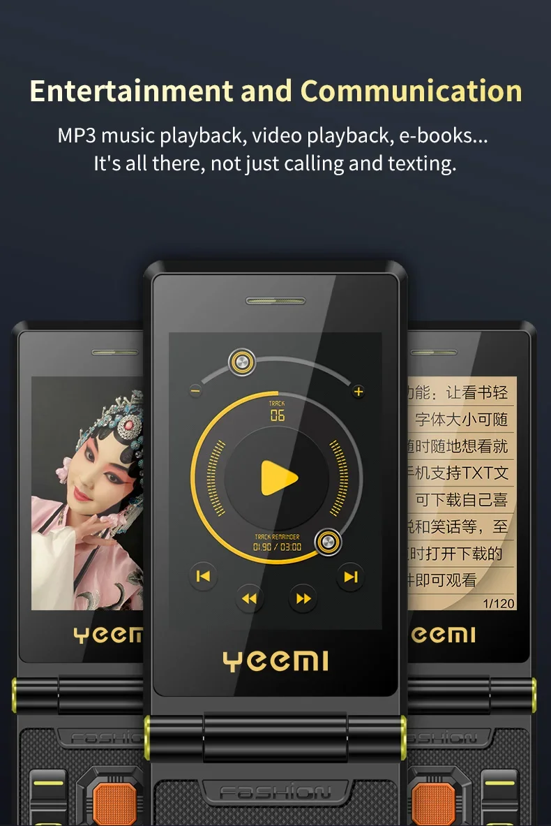 YeeMI M7 2G Rugged Flip Phone Dual SIM Dual Screen Large Fonts For Old Man 6800mAh Cellphone FM Radio SOS Push button Phones