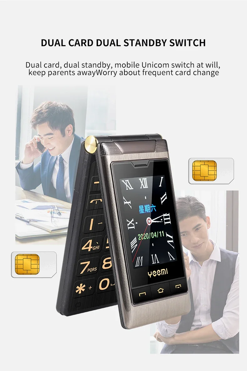 YeeMI G10 4G Flip Phone 2.4/2.8 Inch Dual Display Feature Mobile Phones 1800mAh Battery Big Keyboard Big Voice For Elderly SOS