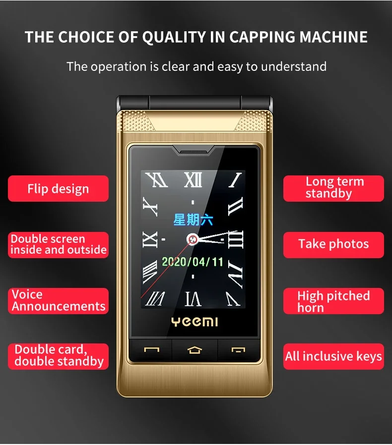 YeeMI G10 4G Flip Phone 2.4/2.8 Inch Dual Display Feature Mobile Phones 1800mAh Battery Big Keyboard Big Voice For Elderly SOS
