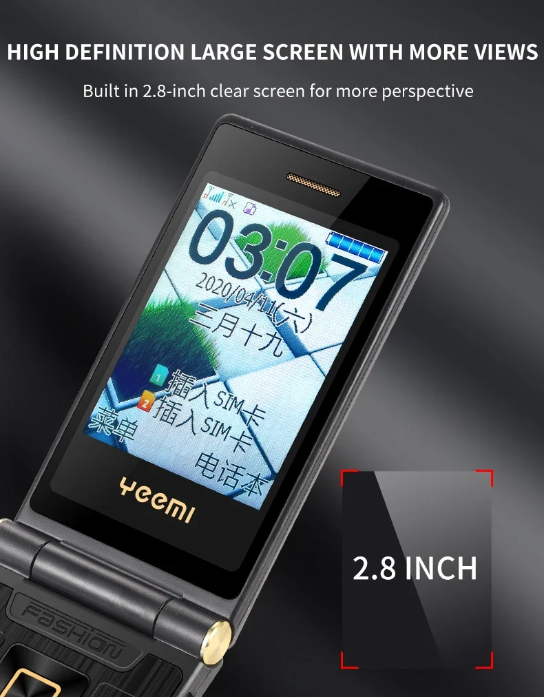 YeeMI G10 4G Flip Phone 2.4/2.8 Inch Dual Display Feature Mobile Phones 1800mAh Battery Big Keyboard Big Voice For Elderly SOS