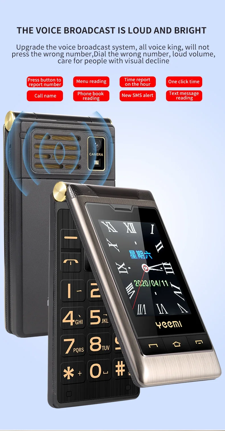 YeeMI G10 4G Flip Phone 2.4/2.8 Inch Dual Display Feature Mobile Phones 1800mAh Battery Big Keyboard Big Voice For Elderly SOS