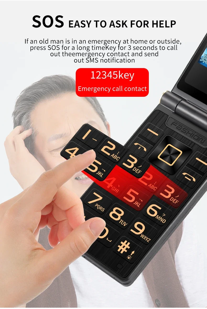 YeeMI G10 4G Flip Phone 2.4/2.8 Inch Dual Display Feature Mobile Phones 1800mAh Battery Big Keyboard Big Voice For Elderly SOS
