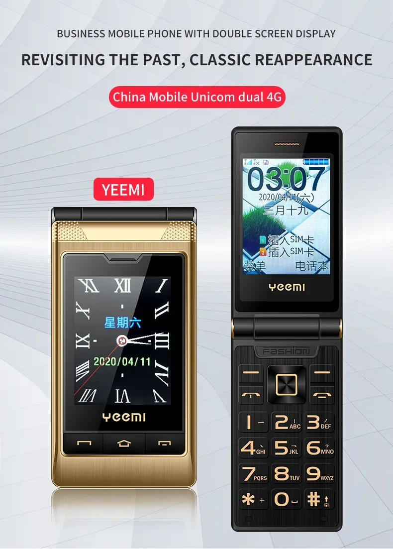 YeeMI G10 4G Flip Phone 2.4/2.8 Inch Dual Display Feature Mobile Phones 1800mAh Battery Big Keyboard Big Voice For Elderly SOS