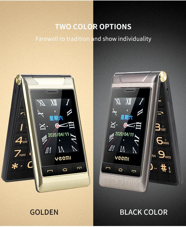 YeeMI G10 4G Flip Phone 2.4/2.8 Inch Dual Display Feature Mobile Phones 1800mAh Battery Big Keyboard Big Voice For Elderly SOS