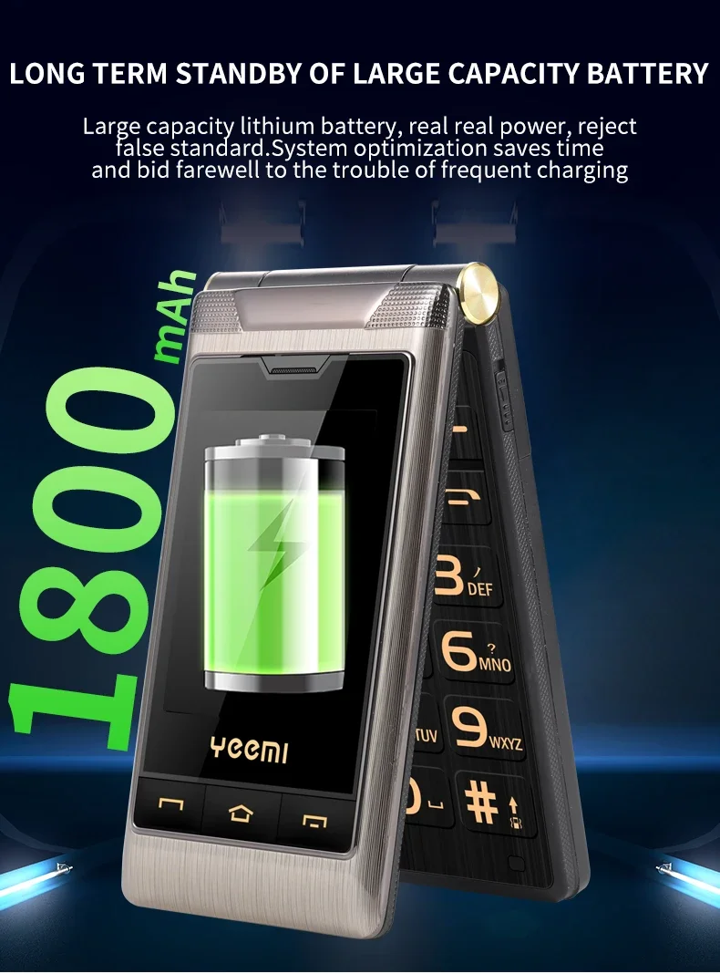 YeeMI G10 4G Flip Phone 2.4/2.8 Inch Dual Display Feature Mobile Phones 1800mAh Battery Big Keyboard Big Voice For Elderly SOS