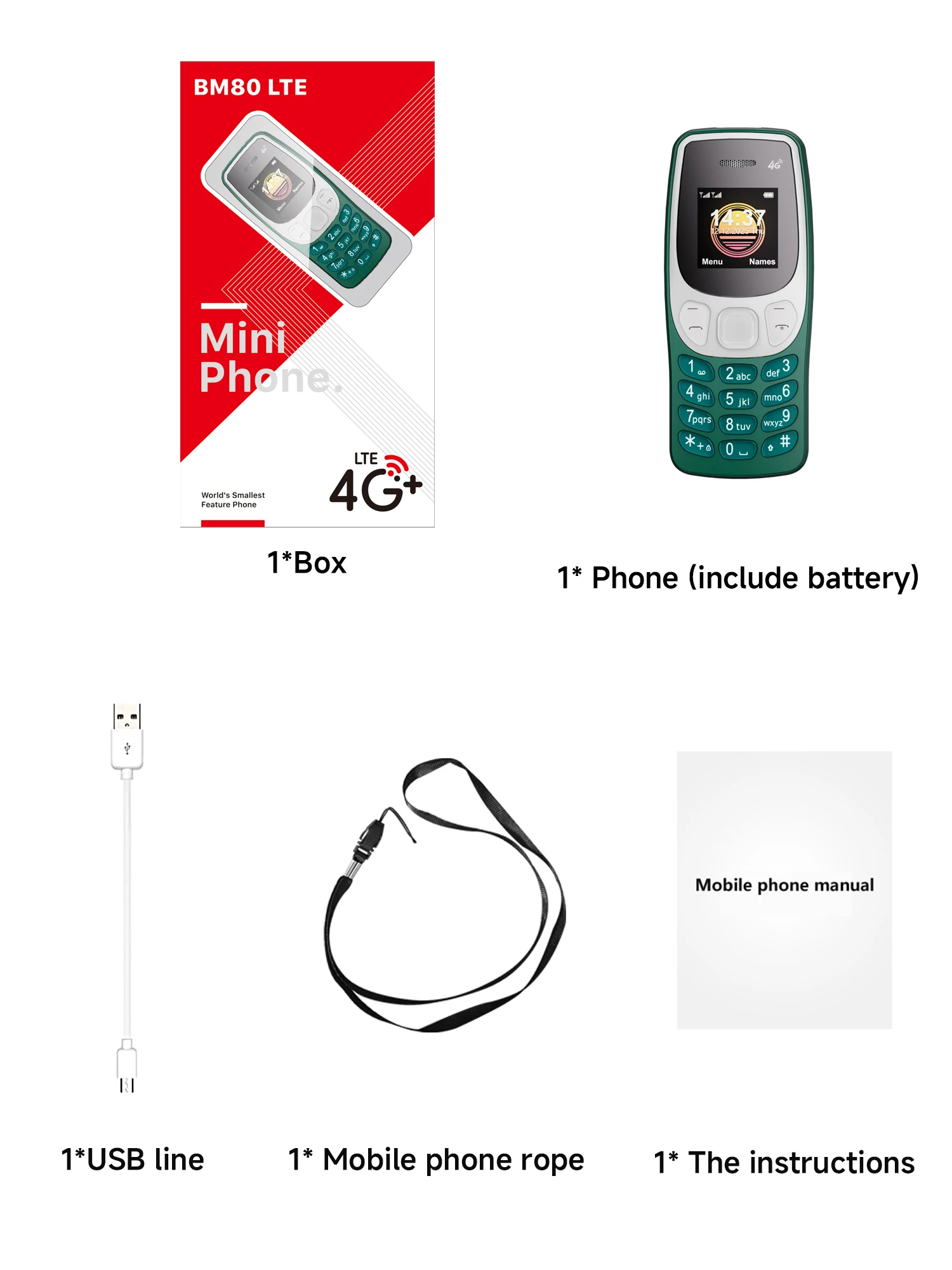 SERVO BM80 LTE Super Small Mobile Phone 4G Network Auto Call Record Speed Dial Blacklist Dual SIM Standby Mini Feature Cellphone