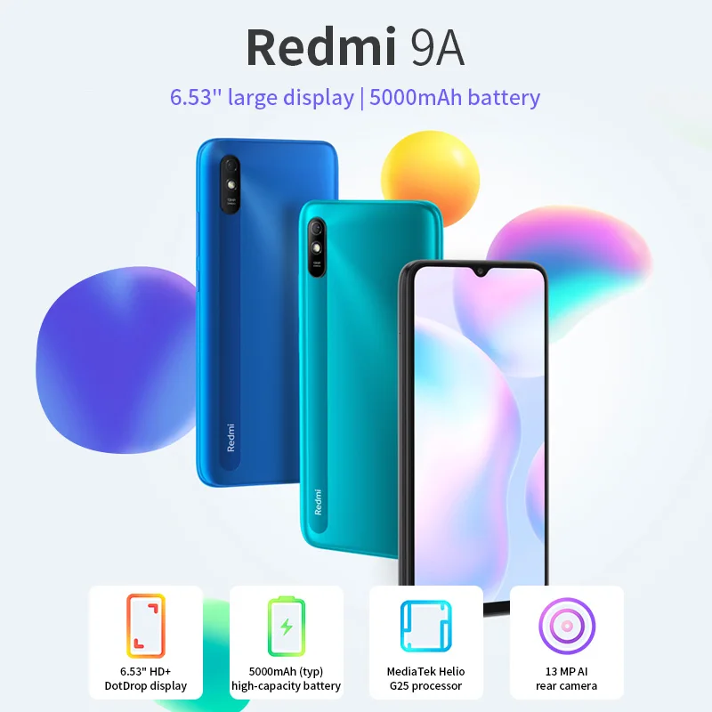 Original Xiaomi Redmi 9A/10A Global Firmware Smartphone 4GB+64GB/128GB Unlocked Xiaomi Smart Phone Free Case Glass Film Cellular