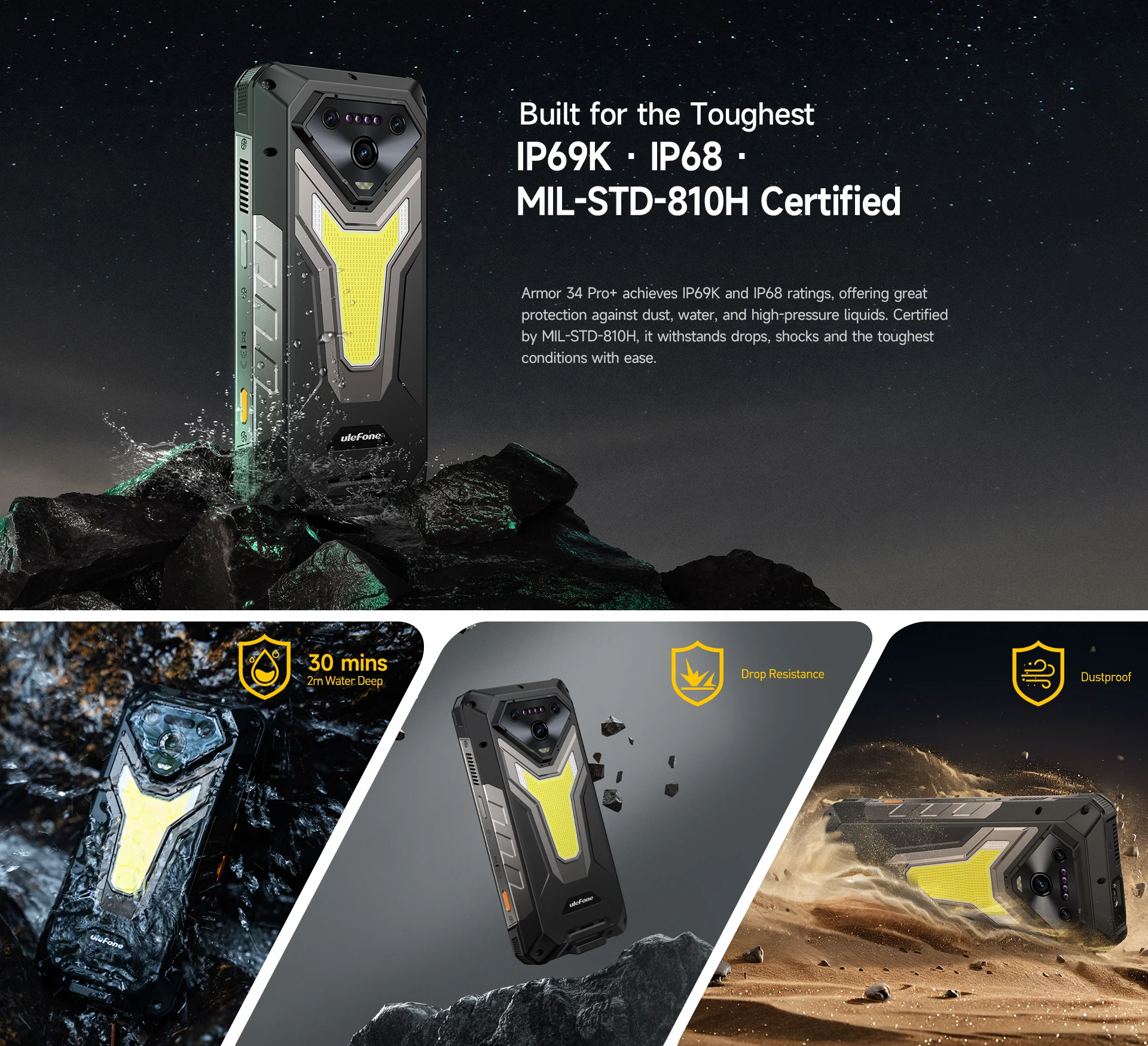 Ulefone Armor 34 Pro+ 5G AI Rugged Smartphone 25500mAh Built-in Projector Up to 32GB+512GB ROM 120Hz 6.95" Mobile Phone NFC