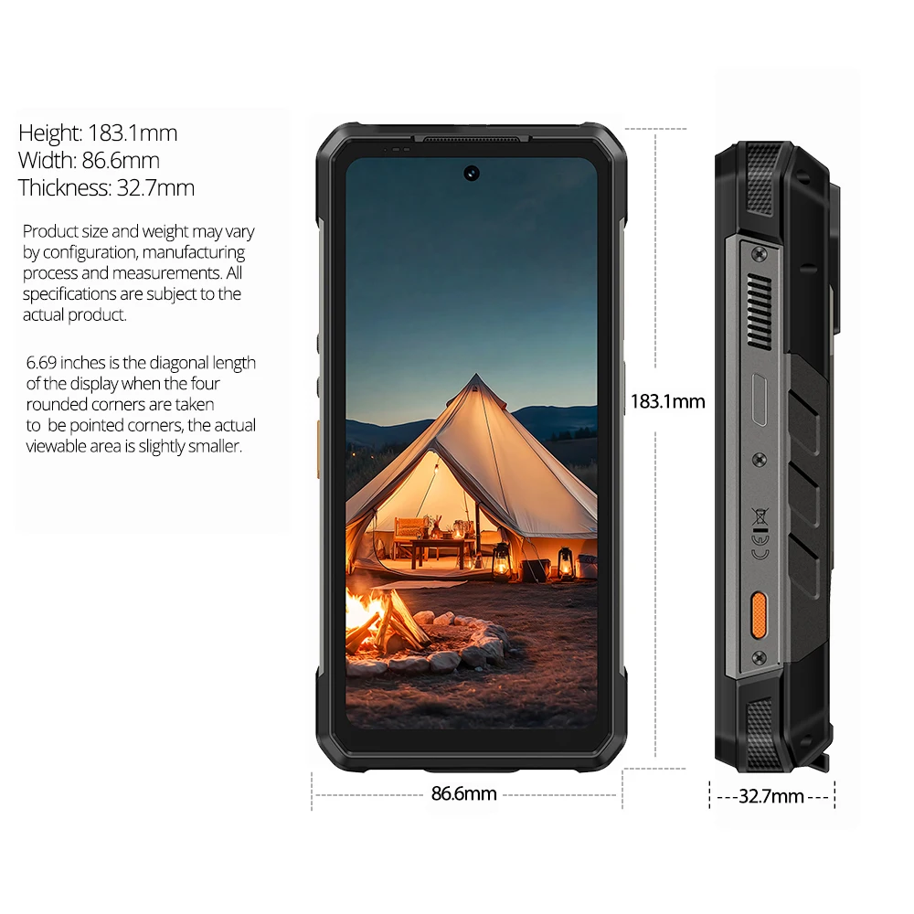 Ulefone Armor 34 Pro+ 5G AI Rugged Smartphone 25500mAh Built-in Projector Up to 32GB+512GB ROM 120Hz 6.95" Mobile Phone NFC