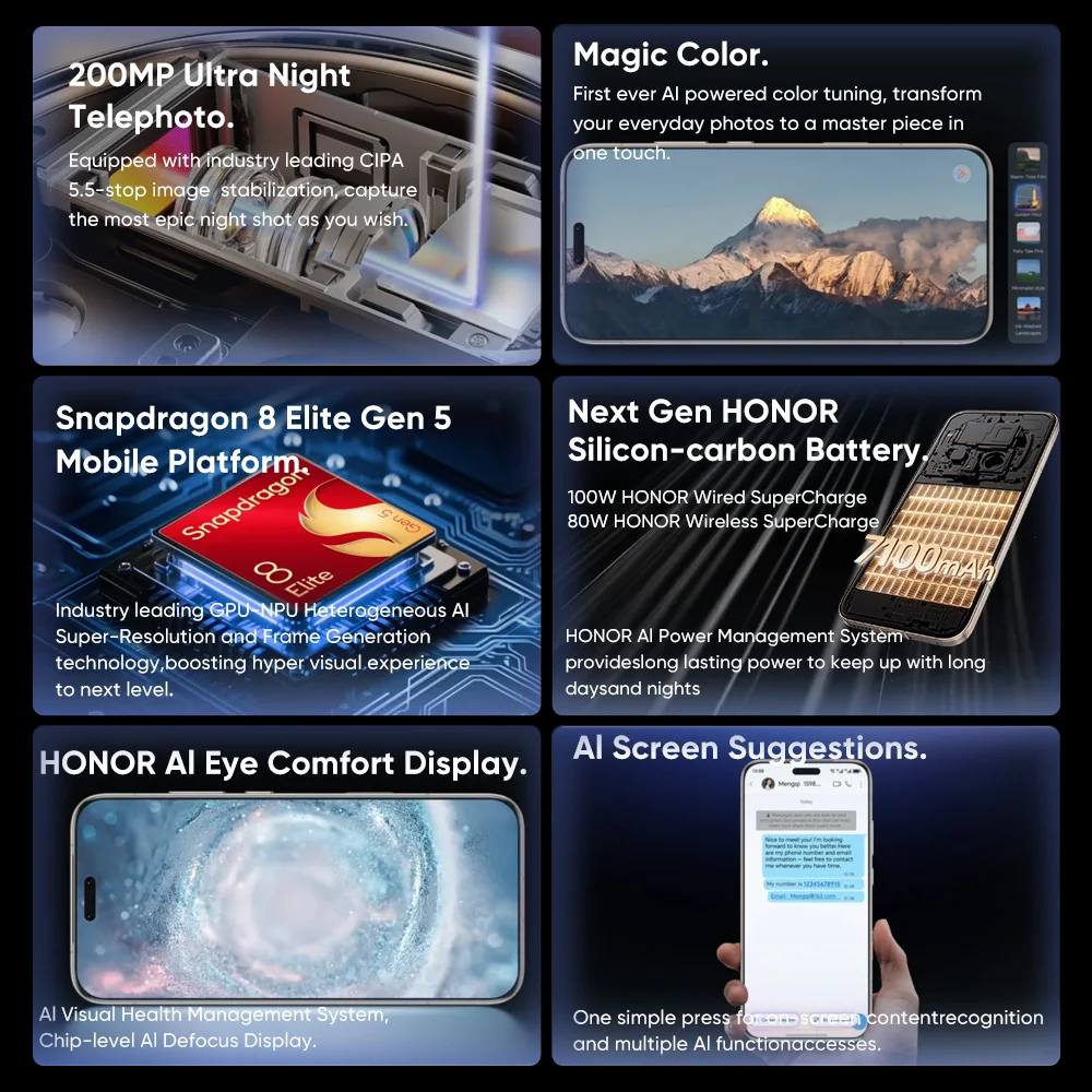 Honor Magic 8 Pro 5g Smartphone Global Version Snapdragon 8 Elite Gen 5 200Mp Aimage 7100Mah 100W 6.71'' Oled Nfc Esim Honor Phone