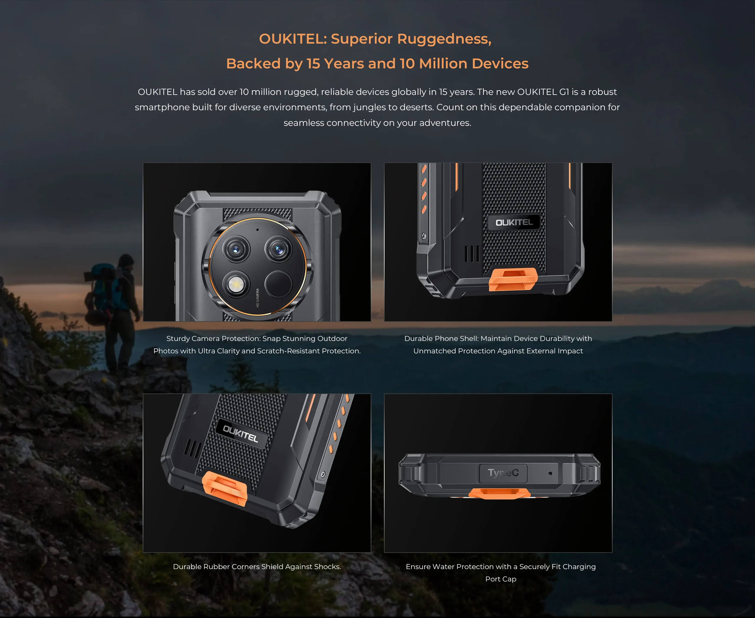 Oukitel G1 Rugged Smartphone 6.52'' HD+ 10600mAh 24(6+18)GB+256GB Android14 48MP Camera Cell Phone
