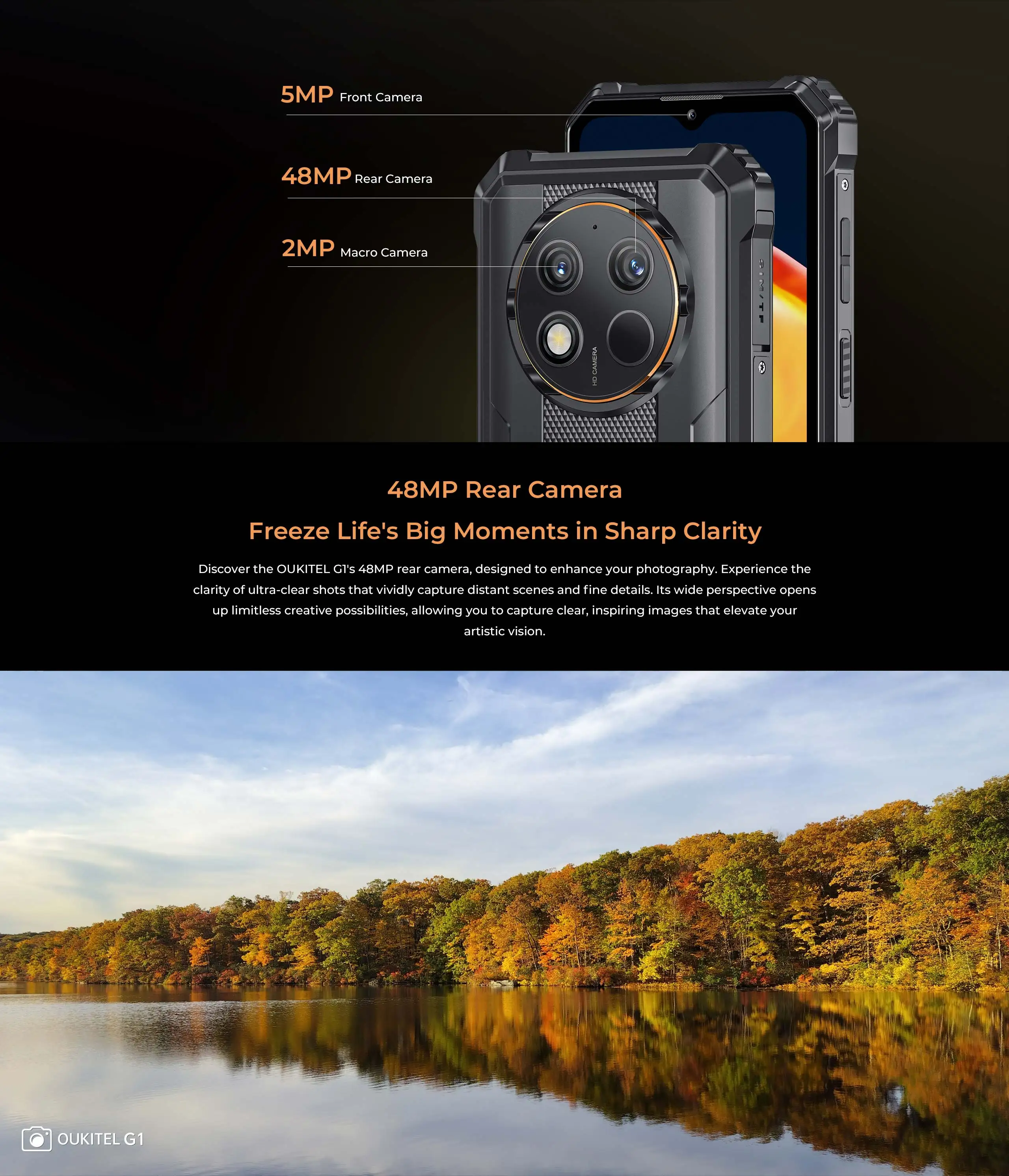 Oukitel G1 Rugged Smartphone 6.52'' HD+ 10600mAh 24(6+18)GB+256GB Android14 48MP Camera Cell Phone