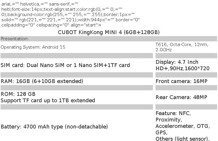 [Ship From Poland] Cubot KingKong Mini 4 Mini Rugged Smartphone 4.7-Inch 90Hz Display 4700mAh 6GB+128GB NFC 48MP Android 15