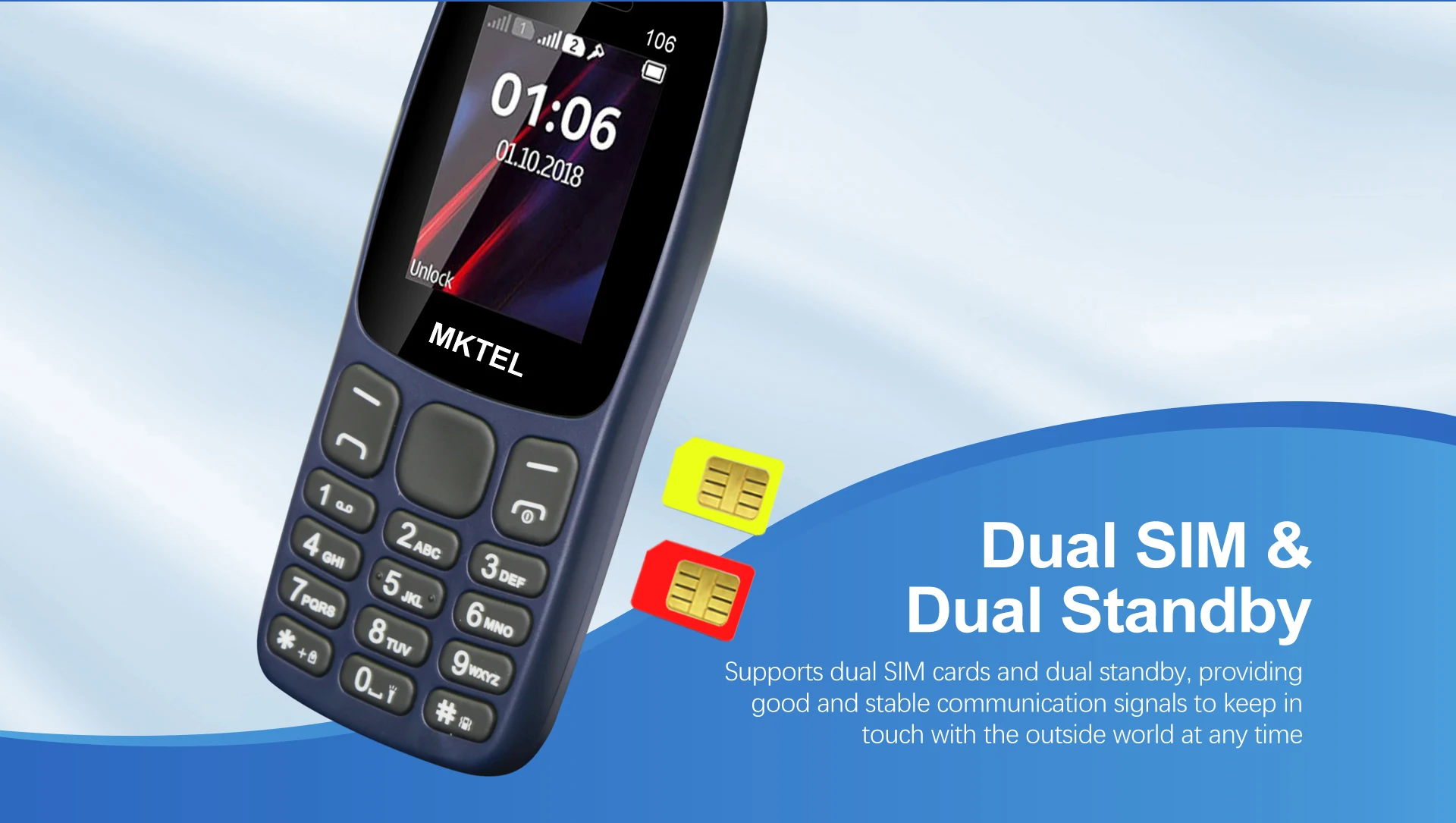 MKTEL Feature Phone 1.77" Display 800mAh Battery Dual SIM Dual Standby Strong Torch MP3 MP4 FM Radio Bluetooth GPRS