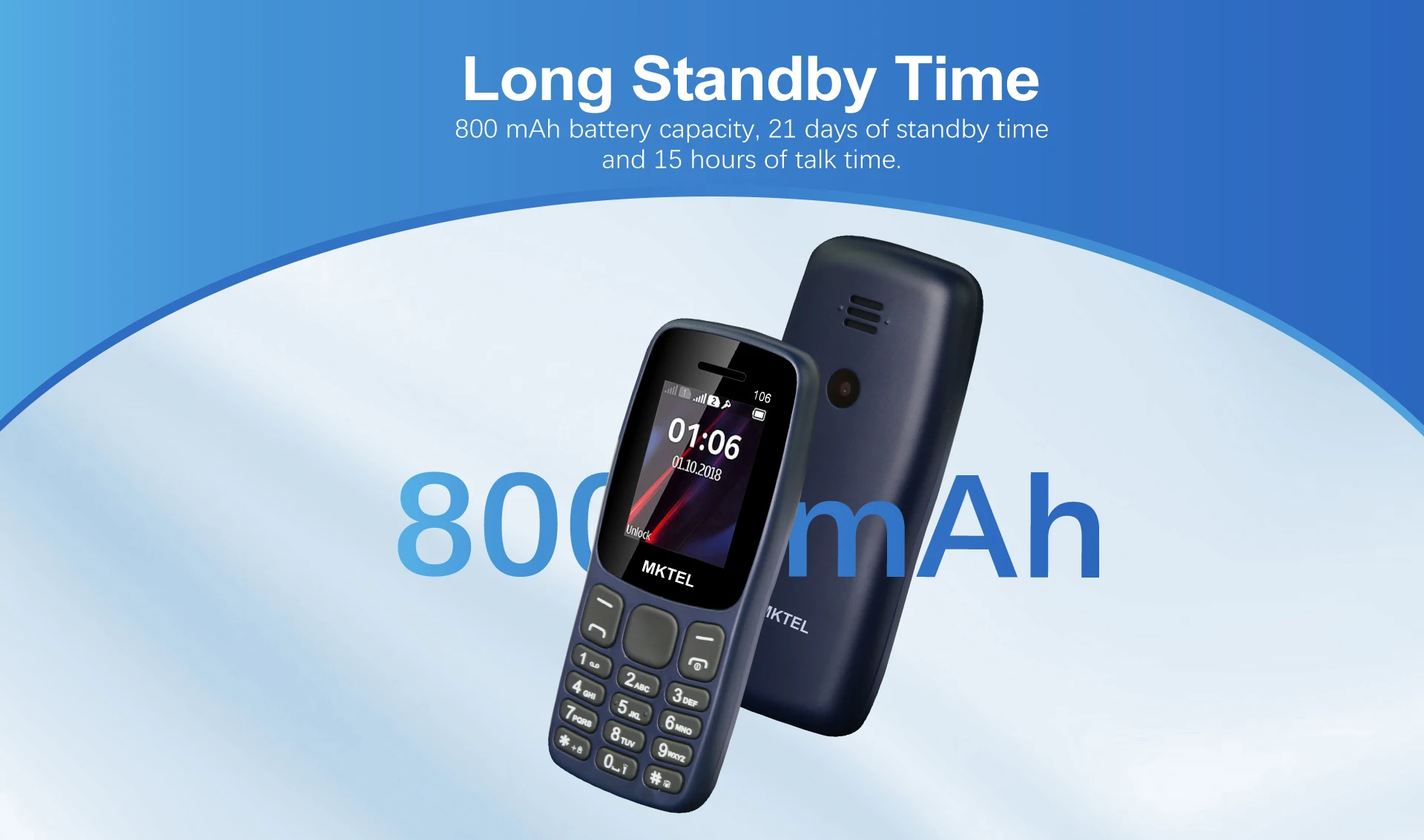 MKTEL Feature Phone 1.77" Display 800mAh Battery Dual SIM Dual Standby Strong Torch MP3 MP4 FM Radio Bluetooth GPRS