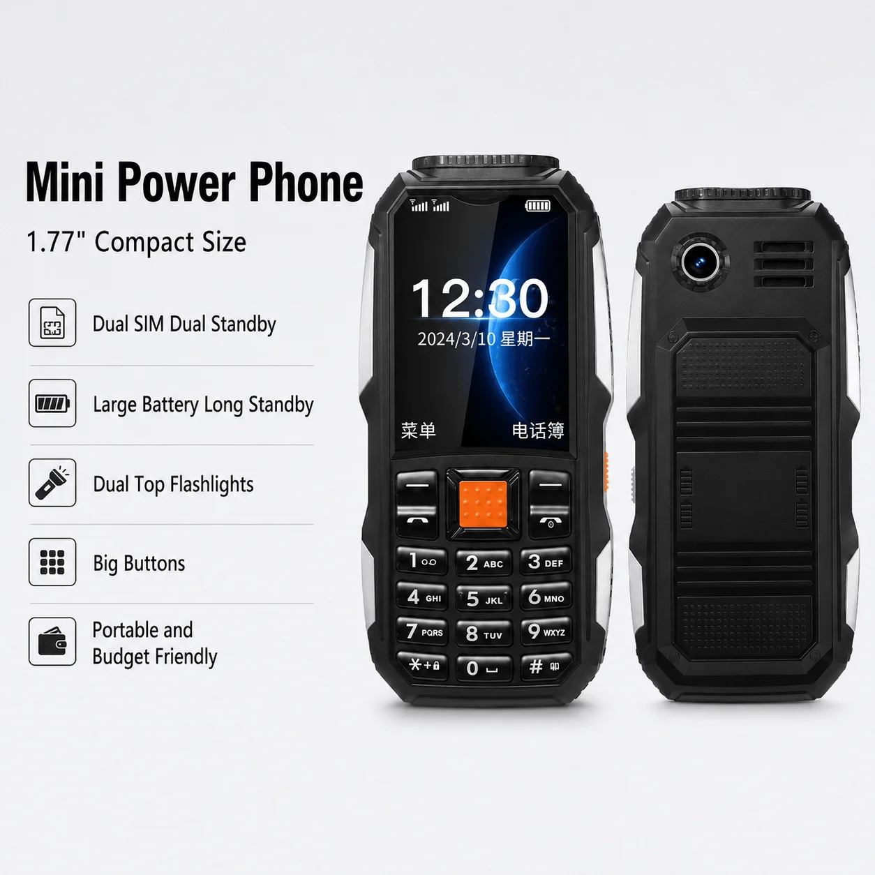 Mini Feature Phone Dual SIM Dual Standby Big Button Long Battery Dual Flashlight Portable Basic Mobile Phone Seniors Backup