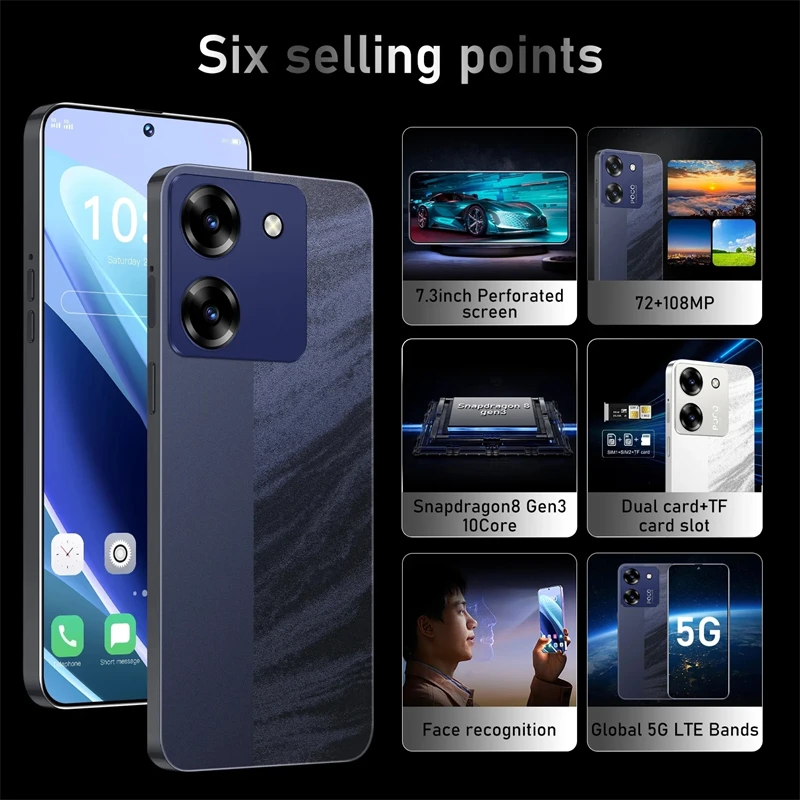 7800mAh 16+1TB 2025 New M7 Pro Smartphone 7.3inch 72+108MP Dual SIM 5G Mobile phone Android14 Cellphones Snapdragon8 gen3