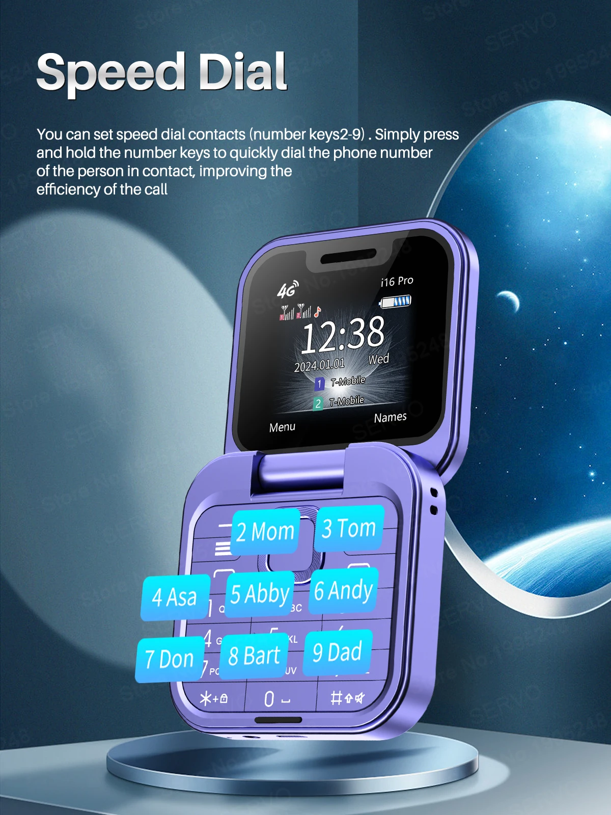SERVO i16 Pro 2G GSM/4G LTE Network Small Flip Mobile Phone 2 SIM Standby Call Recording Speed Dial 1.77" Mini Folding Cellphone