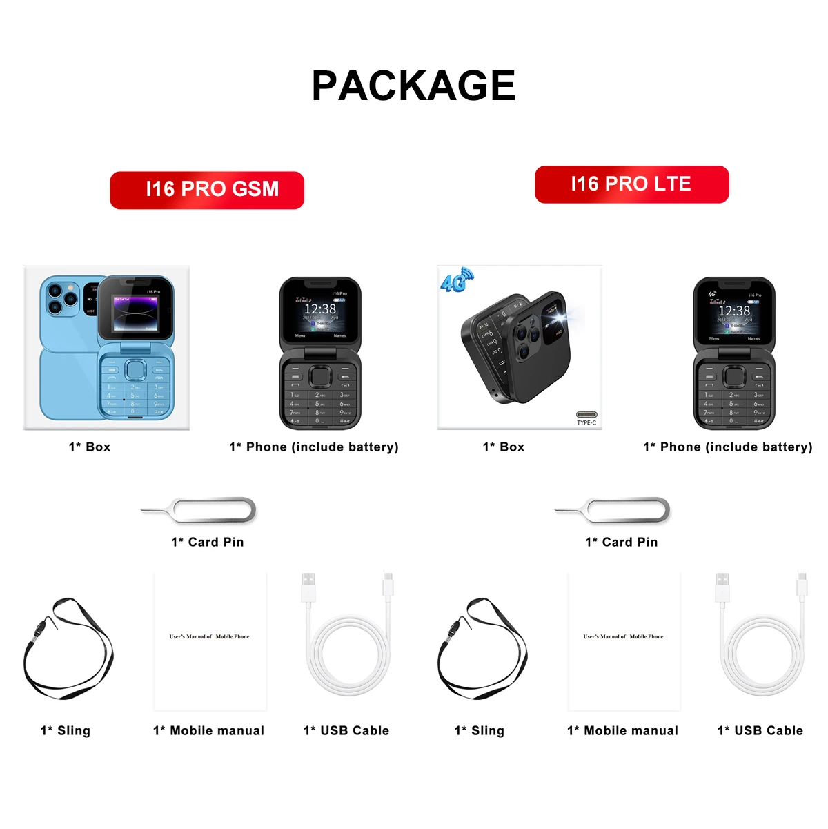 SERVO i16 Pro 2G GSM/4G LTE Network Small Flip Mobile Phone 2 SIM Standby Call Recording Speed Dial 1.77" Mini Folding Cellphone
