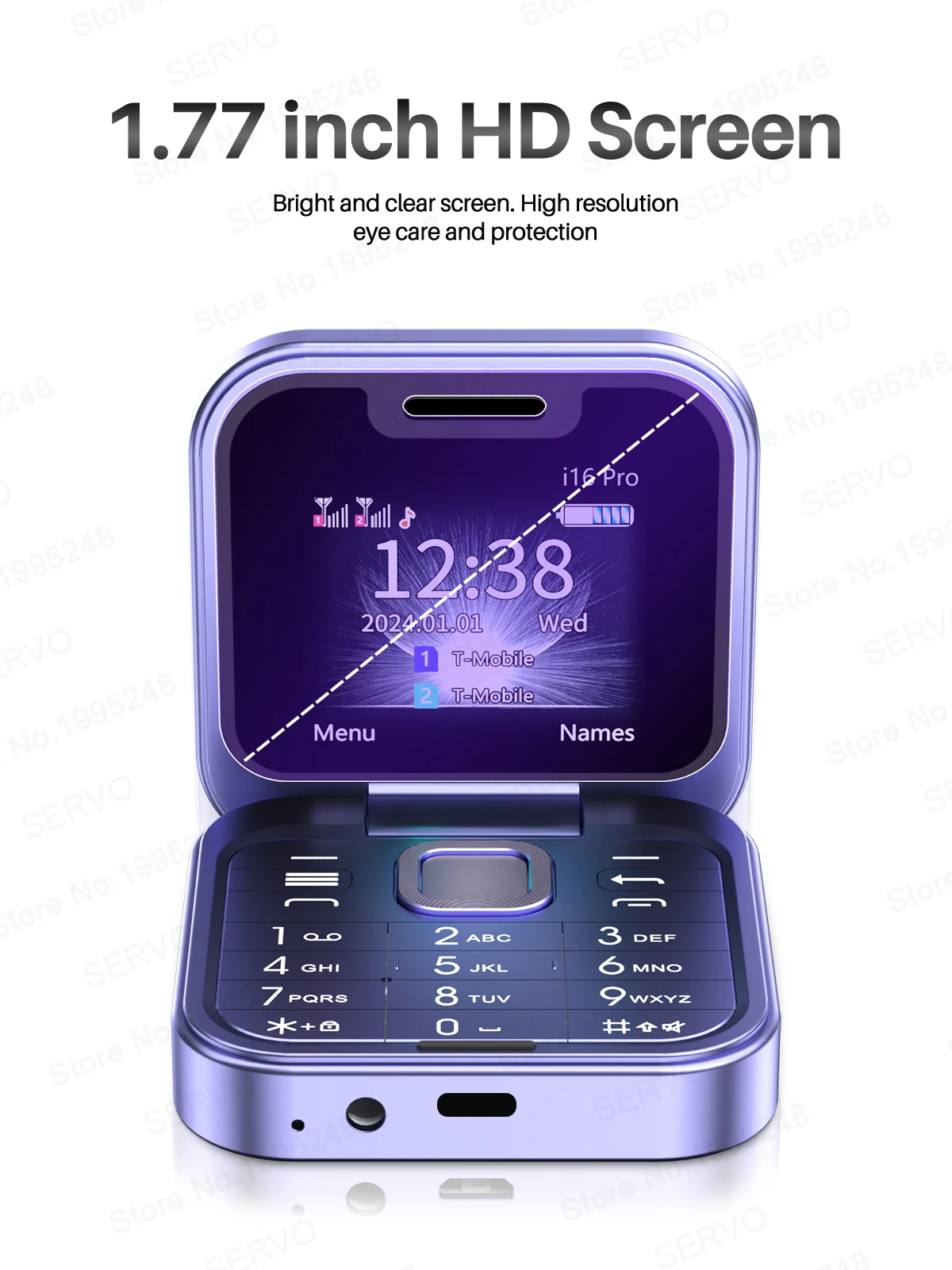 SERVO i16 Pro 2G GSM/4G LTE Network Small Flip Mobile Phone 2 SIM Standby Call Recording Speed Dial 1.77" Mini Folding Cellphone