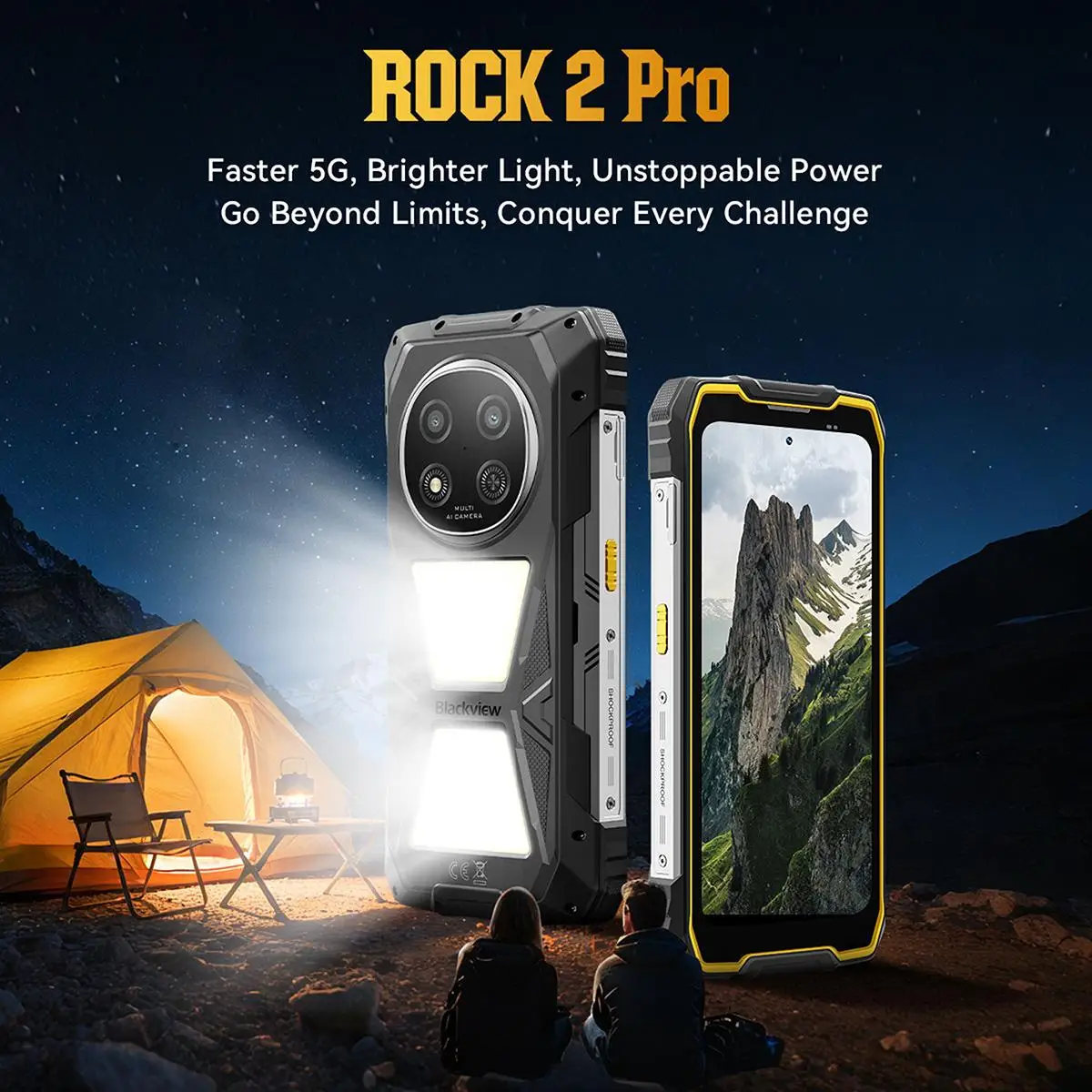 Blackview 5G ROCK 2 Pro Rugged Smartphone 32GB(8+24)+256GB 6.67 inch IPS 120Hz 400lm Camping Light Android 16 15000mAh 33W NFC
