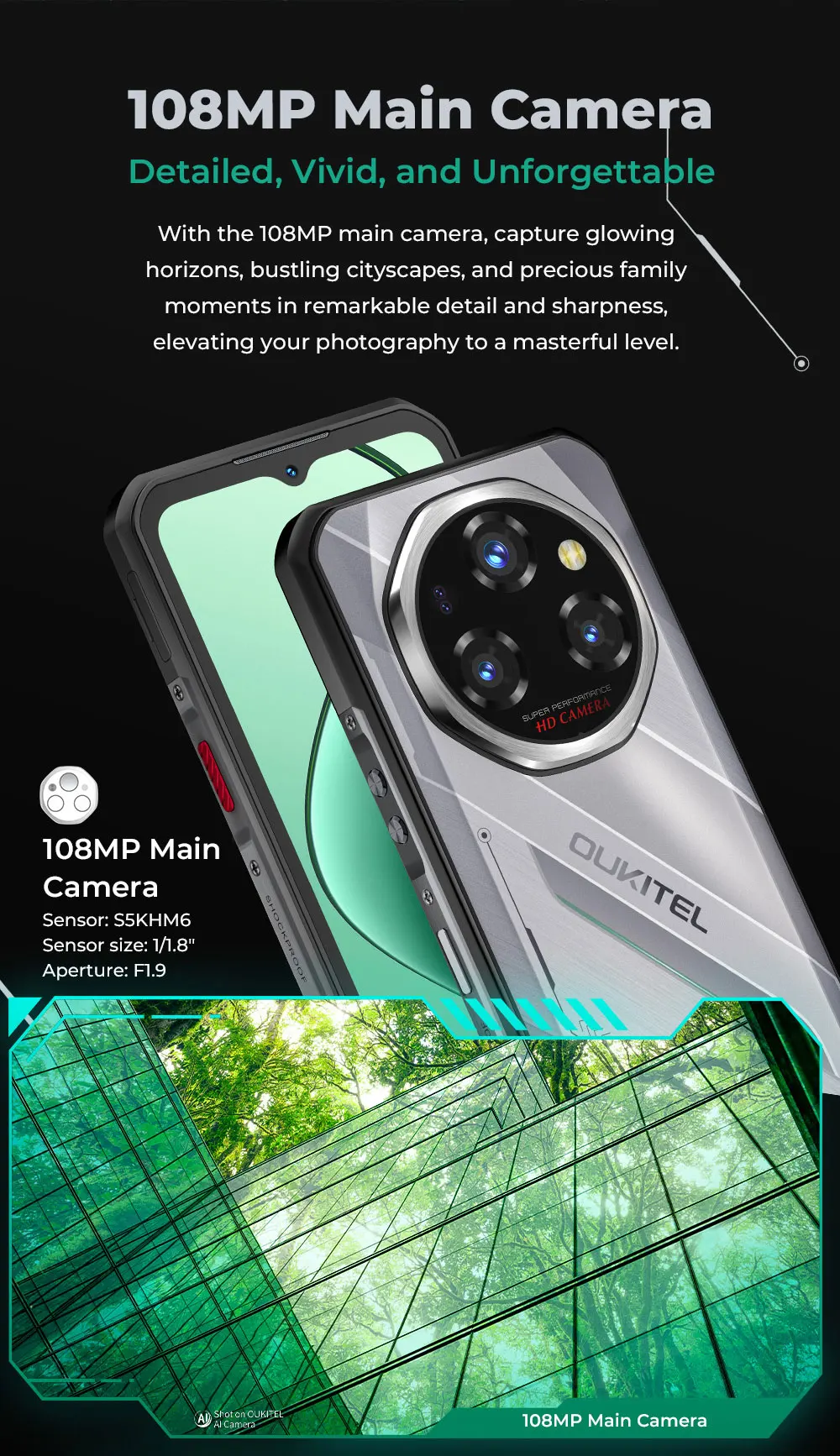 OUKITEL WP62 Mobile Phone 36GB(12+24) RAM 512GB ROM Android 15 Rugged Smartphone 6.6'' FHD+ Display 11000mAh 108MP 33W NFC