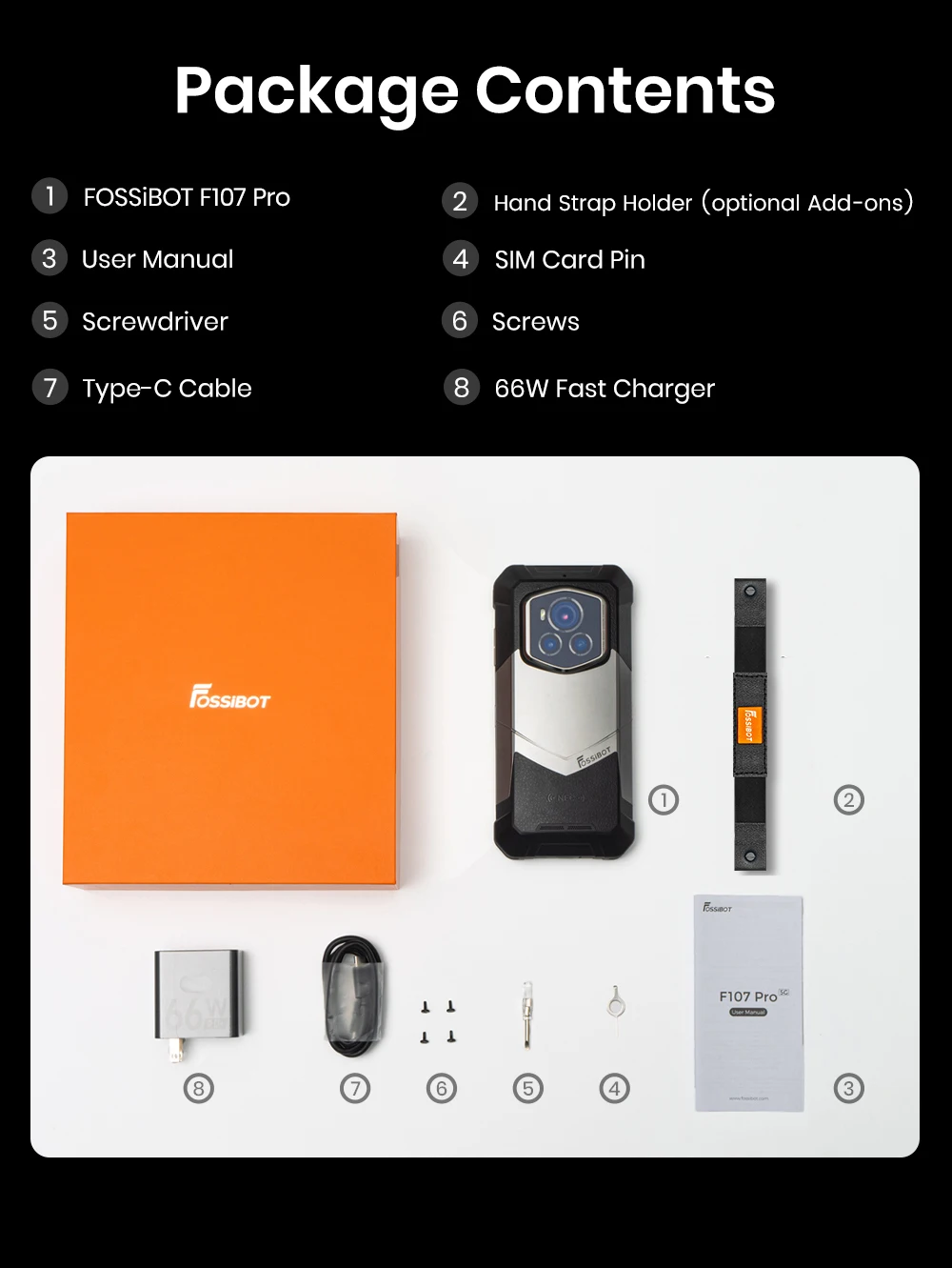Fossibot F107 Pro 5G Rugged Mobile Phone 30GB(12+18)+512GB Android 15 28000mAh 66W 200MP+32MP NFC/GPS Dual Bright Flashlights